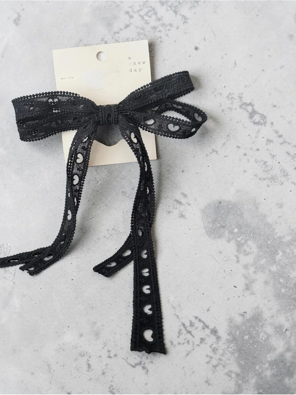 a new day Black Heart Lace Ribbon Bow Clip